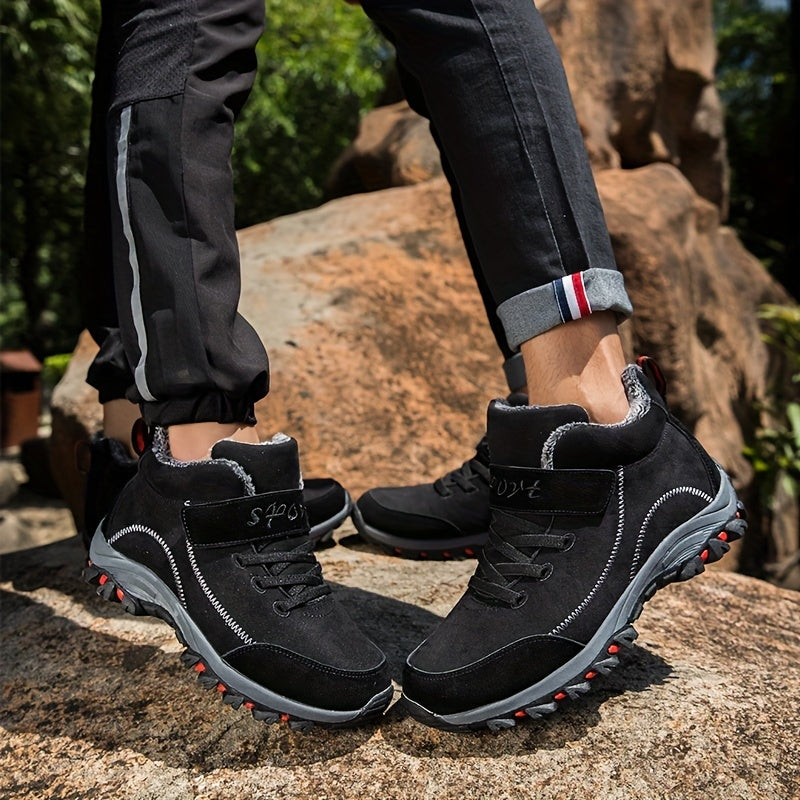 Winter Stiefelette gefüttert mit Klettverschluss und Profilsohle für Herren
