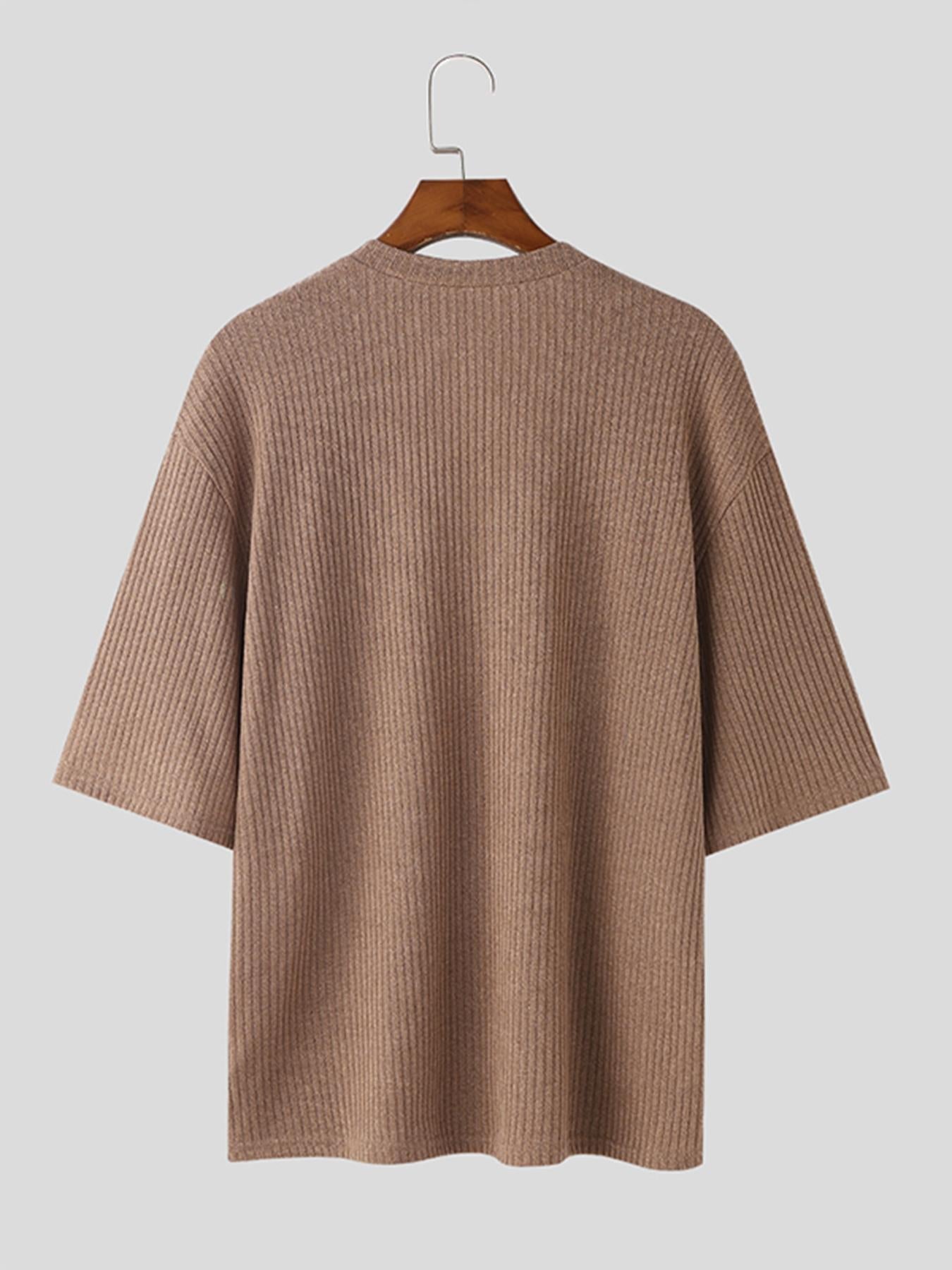 Herren Strickpullover V-Ausschnitt Kurzarm Rippstrick Lässig