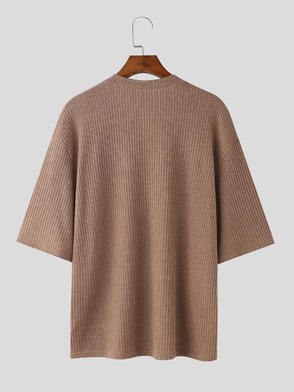 Herren Strickpullover V-Ausschnitt Kurzarm Rippstrick Lässig