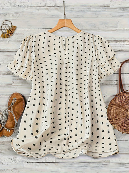 Damen Polka Dot Bluse Elegant Kurzarm für Freizeit und Büro