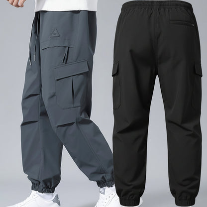 Winter Cargo Hose Herren Warm Gefütterte Trainingshose Elastischer Bund Kordelzug