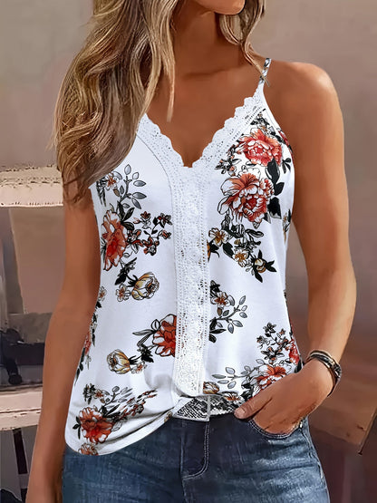 Damen Spaghettiträger Top mit floraler Spitze – Sommer Freizeit Sexy Oberteil