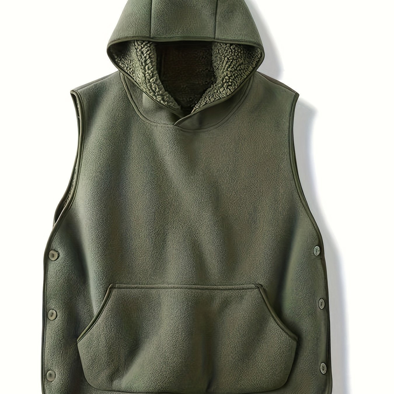 Unisex Kapuzenweste mit Kängurutasche und seitlichen Knöpfen, gefütterte Kapuze