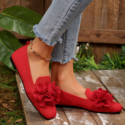 Damen Slip-On Ballerinas mit floraler Applikation – Stilvolle Freizeitschuhe für den Alltag