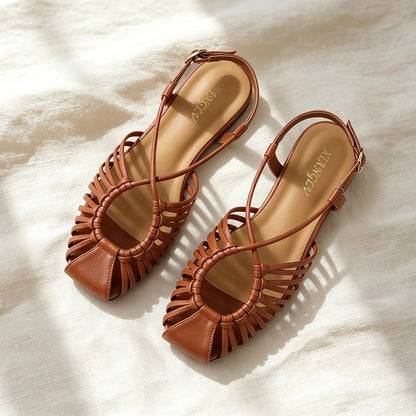 Damen Sandalen mit geflochtenem Design und eckiger Zehenpartie – Stilvolle Sommerschuhe für Alltag und Freizeit