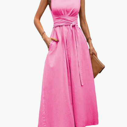 Damen Jumpsuit Elegant Ärmellos mit Bindegürtel für Sommer und Freizeit