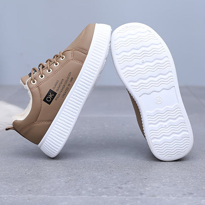 Damen Sneaker mit warmem Futter, Plateau und Schnürung, Braun