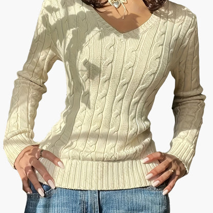 Damen Strickpullover mit V-Ausschnitt – Eleganter Freizeit-Look für Alltag & Büro