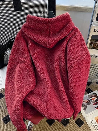 Teddy-Fleece Hoodie für Damen mit Kapuze und Kängurutasche, Kuscheliger Oversize Pullover