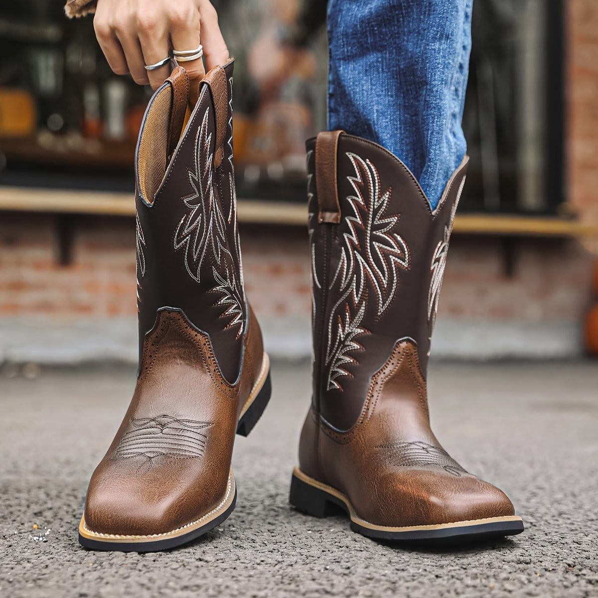 Herren Westernstiefel Cowboy-Stiefel mit Stickereien Braun oder Schwarz