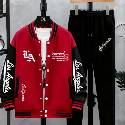 Baseballjacke und Trainingshose Set für Herren - Sportanzug mit "Los Angeles" Schriftzug