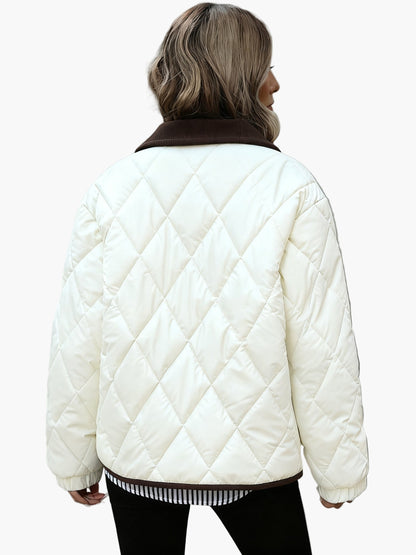 Damen Steppjacke im Vintage-Stil mit Taschen – Elegante Übergangsjacke für Alltag und Freizeit