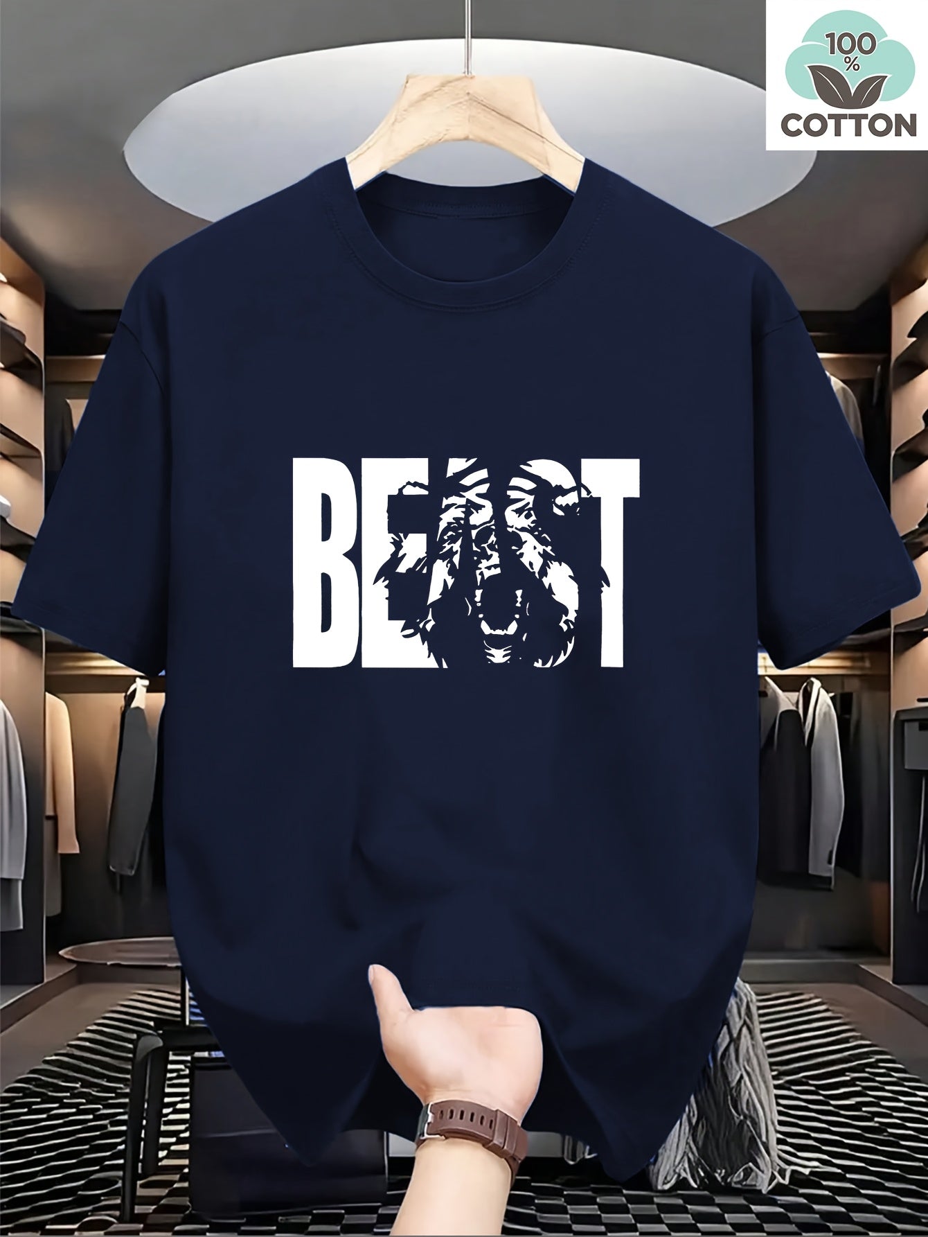 Herren T-Shirt mit "BEAST" Statement und Löwenkopf-Design – Urban Streetwear, Oversize Look