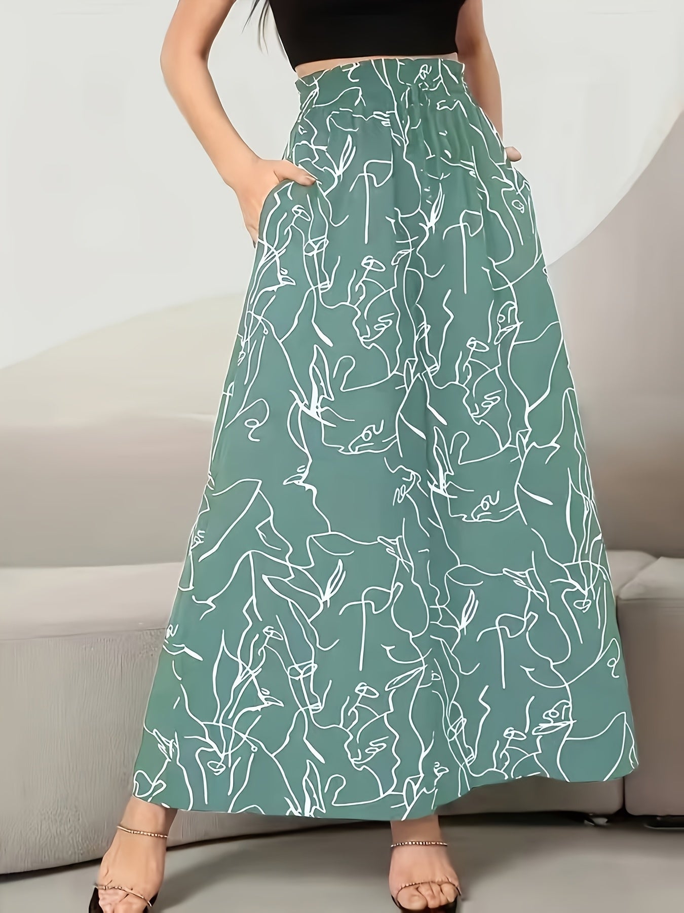 Damen Weite Palazzo-Hose mit Künstlerischem Linienmuster – Modische Statement-Hose für Alltag & Freizeit
