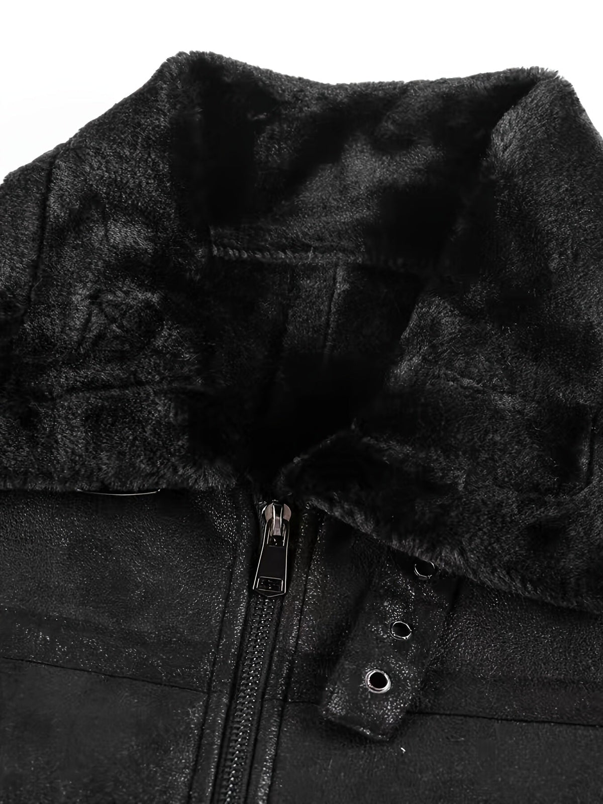 Herren Jacke mit Kunstfellkragen und Reißverschluss – Pilotenstil, Braun/Schwarz
