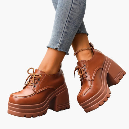Damen Plateauschuhe Retro Oxford Stil – Modische Chunky Schnürschuhe für Alltag und Ausgehen