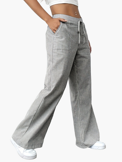 Damen Weite Freizeithose mit Streifenmuster und Kordelzug – Lässige Streetwear für Alltag und Freizeit
