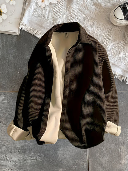 Korduroy Hemdjacke für Damen - Oversize Kordhemd mit Kragen, Schwarz oder Apricot