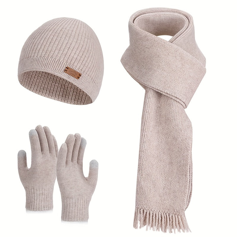 Unisex Winter Strickset: Warme Mütze, Schal und Handschuhe in Grün mit Touchscreen-Funktion