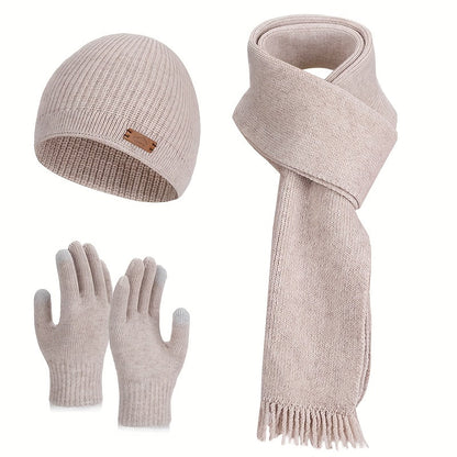 Unisex Winter Strickset: Warme Mütze, Schal und Handschuhe in Grün mit Touchscreen-Funktion