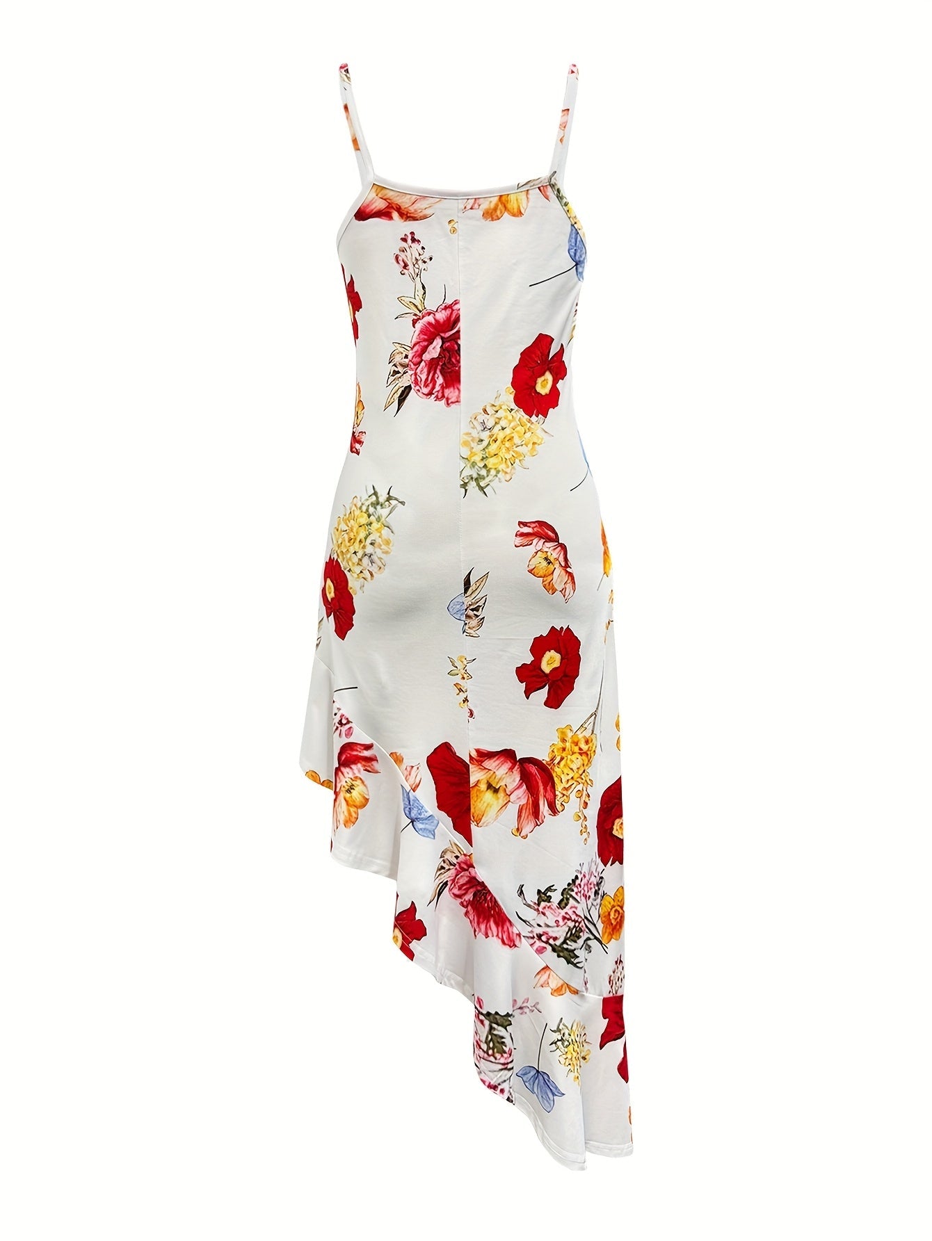Damen Asymmetrisches Midi-Kleid mit Blumenmuster und Rüschen – Elegantes Partykleid