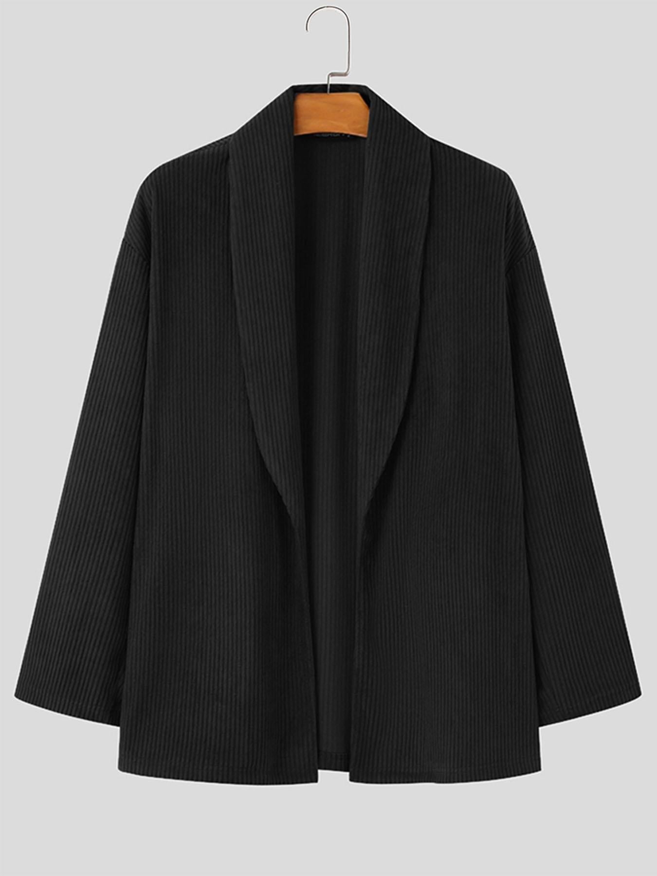 Herren Cardigan Strickjacke Schwarz Rippstrick Offen