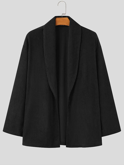 Herren Cardigan Strickjacke Schwarz Rippstrick Offen