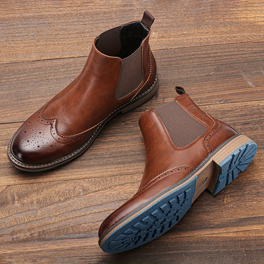 Chelsea Boots Herren Brogue-Stil mit elastischen Einsätzen und Profilsohle