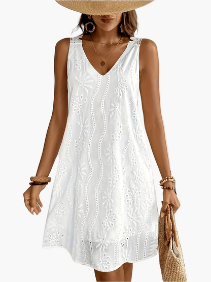 Damen Sommerkleid mit V-Ausschnitt und Spitzen-Details, Boho Stil, ideal für Strand und Freizeit