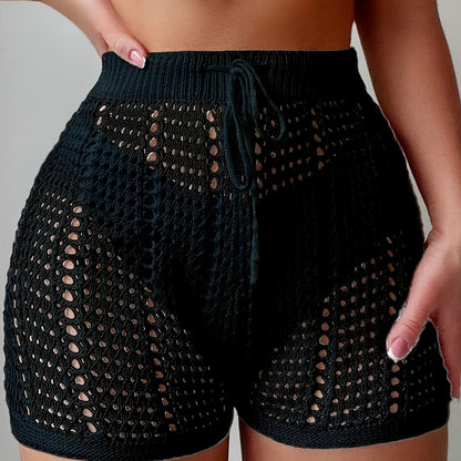 Damen Häkel-Shorts im Beach-Style mit High Waist und Kordelzug – Modischer Badeanzug-Überwurf