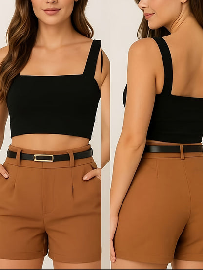 Damen Elegantes Cropped Top und Shorts Set – Modischer Sommer-Look mit Gürtel