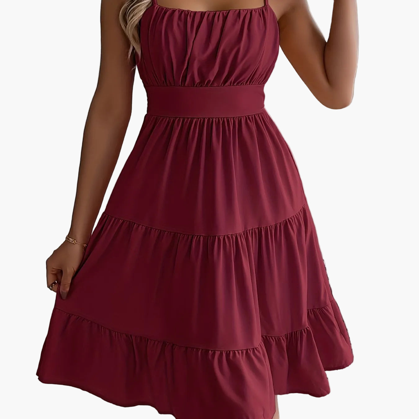 Damen Sommerkleid mit Spaghettiträgern und Stufenrock – Elegantes Freizeit- und Urlaubskleid