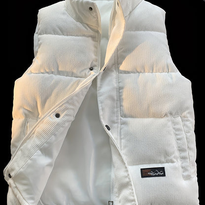 Unisex Steppweste Corduroy mit Stehkragen und Druckknöpfen