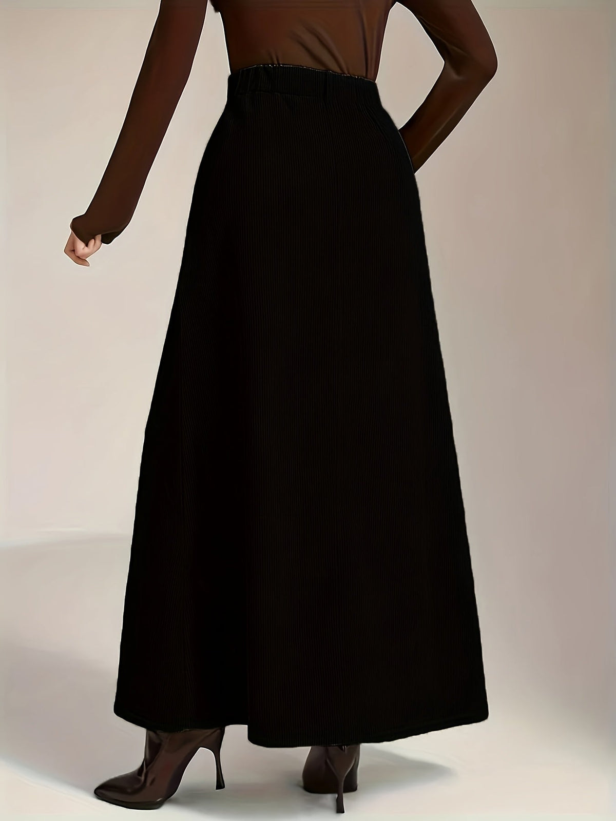 Damen Maxirock A-Linie Cordoptik Hohe Taille mit Seitentaschen