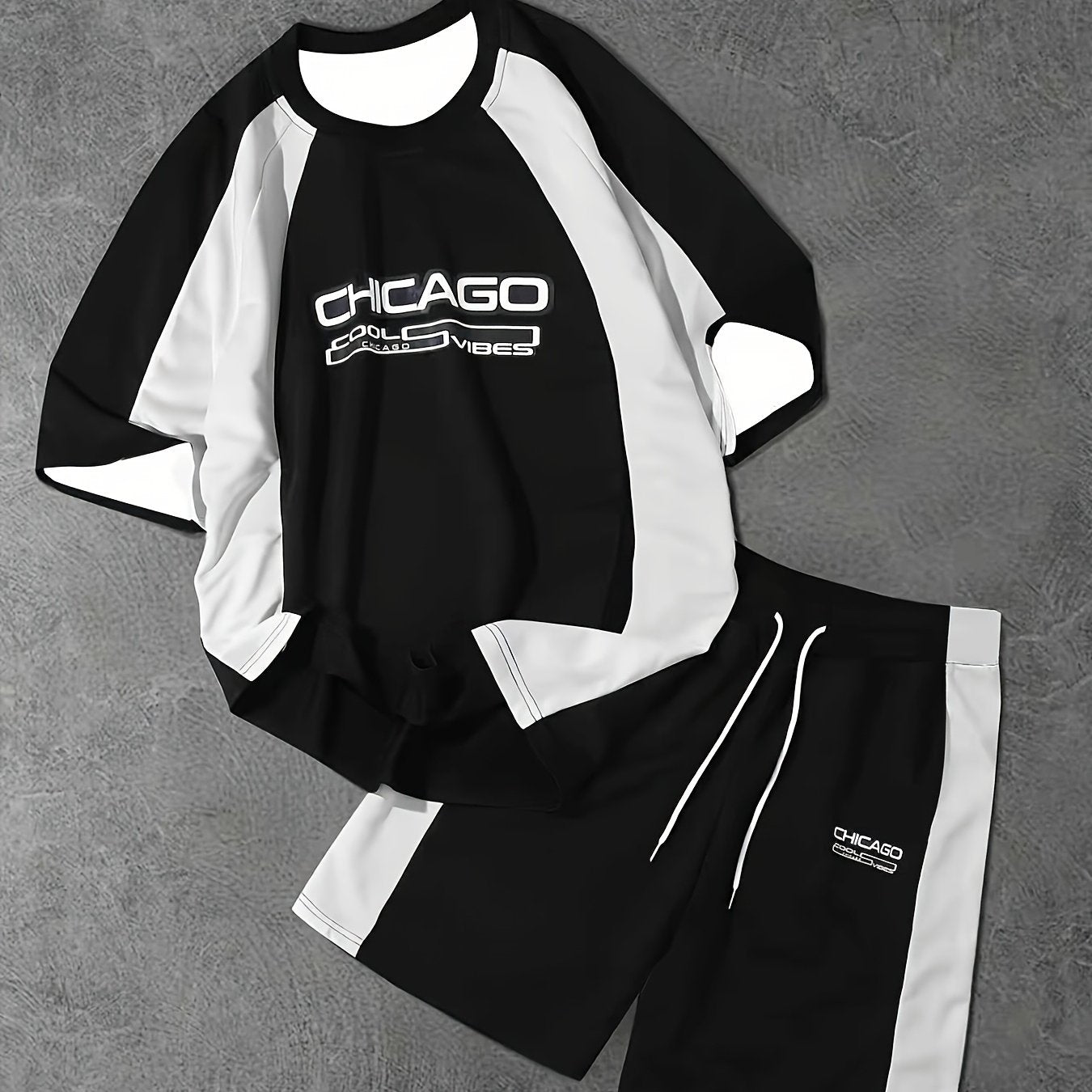 Herren Sportliches Chicago Zweiteiler Set mit Print – Urban Style für Freizeit & Fitness