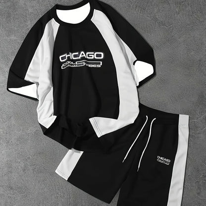 Herren Sportliches Chicago Zweiteiler Set mit Print – Urban Style für Freizeit & Fitness