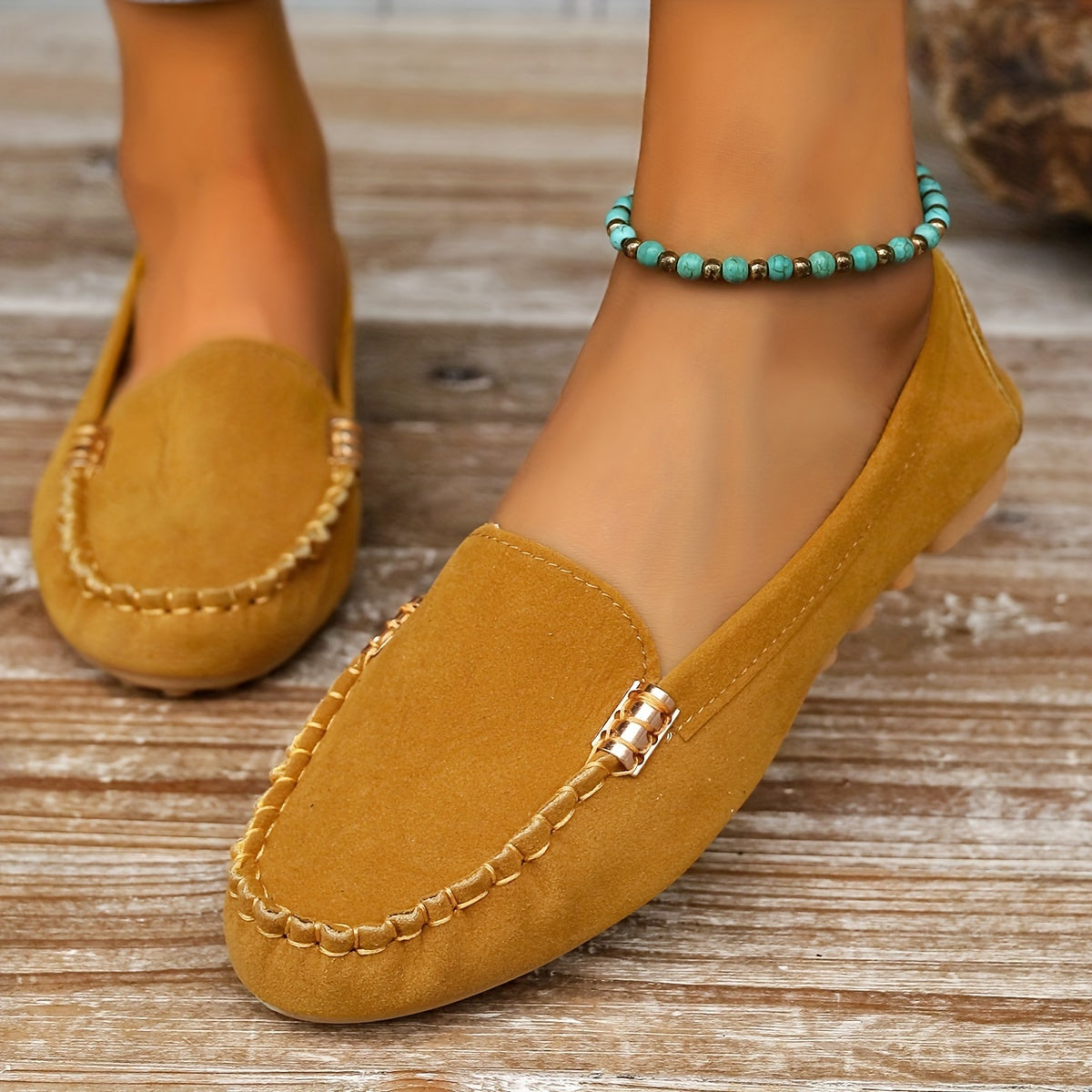 Damen Mokassins Slip-On Bequeme Casual-Loafer Schuhe