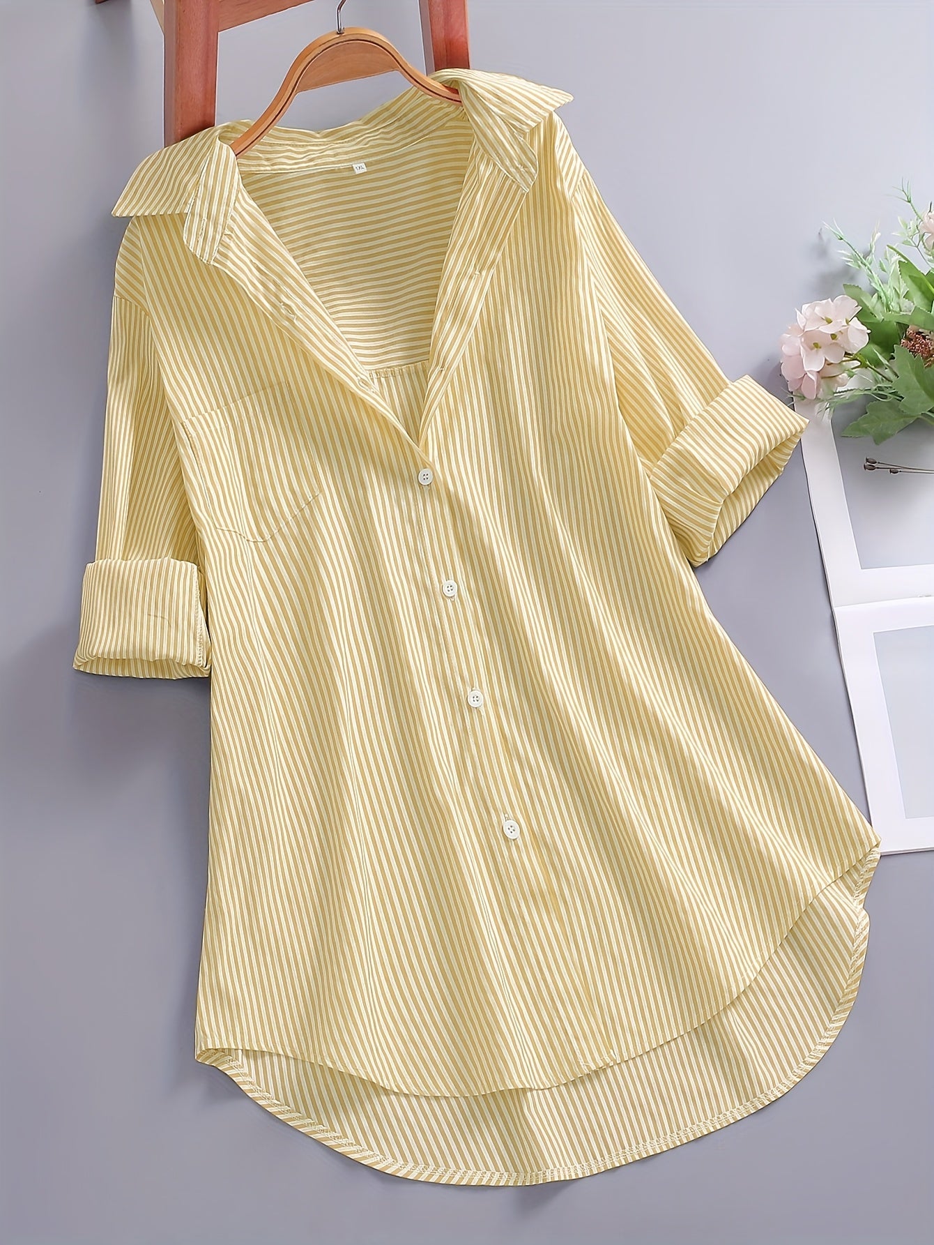 Damen Business Freizeithemd mit Streifenmuster – Elegantes Oversize Blusenshirt für Büro & Alltag