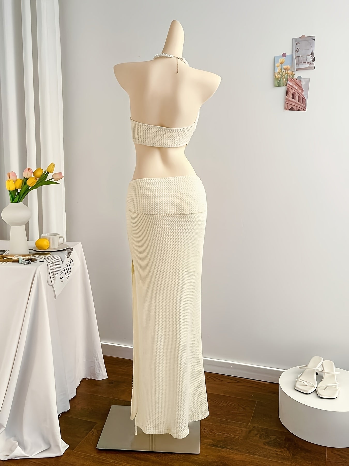 Damen Abendkleid Elegant Cut-Out Bodenlang Strandlook