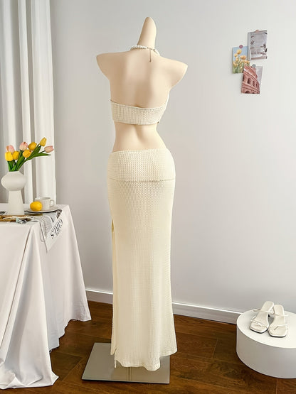 Damen Abendkleid Elegant Cut-Out Bodenlang Strandlook