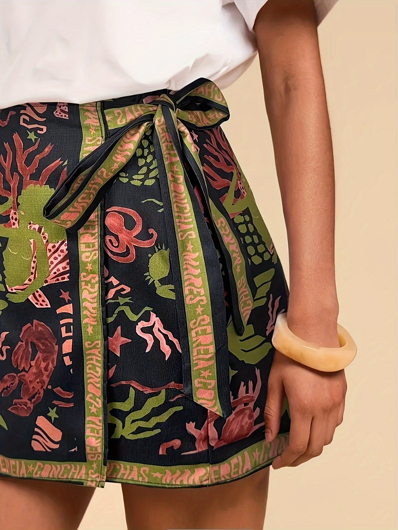 Damen Wickelrock Mini mit Meerjungfrau-Print und maritimen Motiven – Modischer Sommerrock für Freizeit und Urlaub