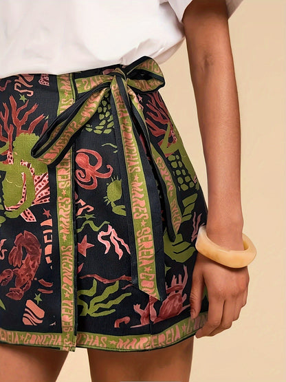 Damen Wickelrock Mini mit Meerjungfrau-Print und maritimen Motiven – Modischer Sommerrock für Freizeit und Urlaub