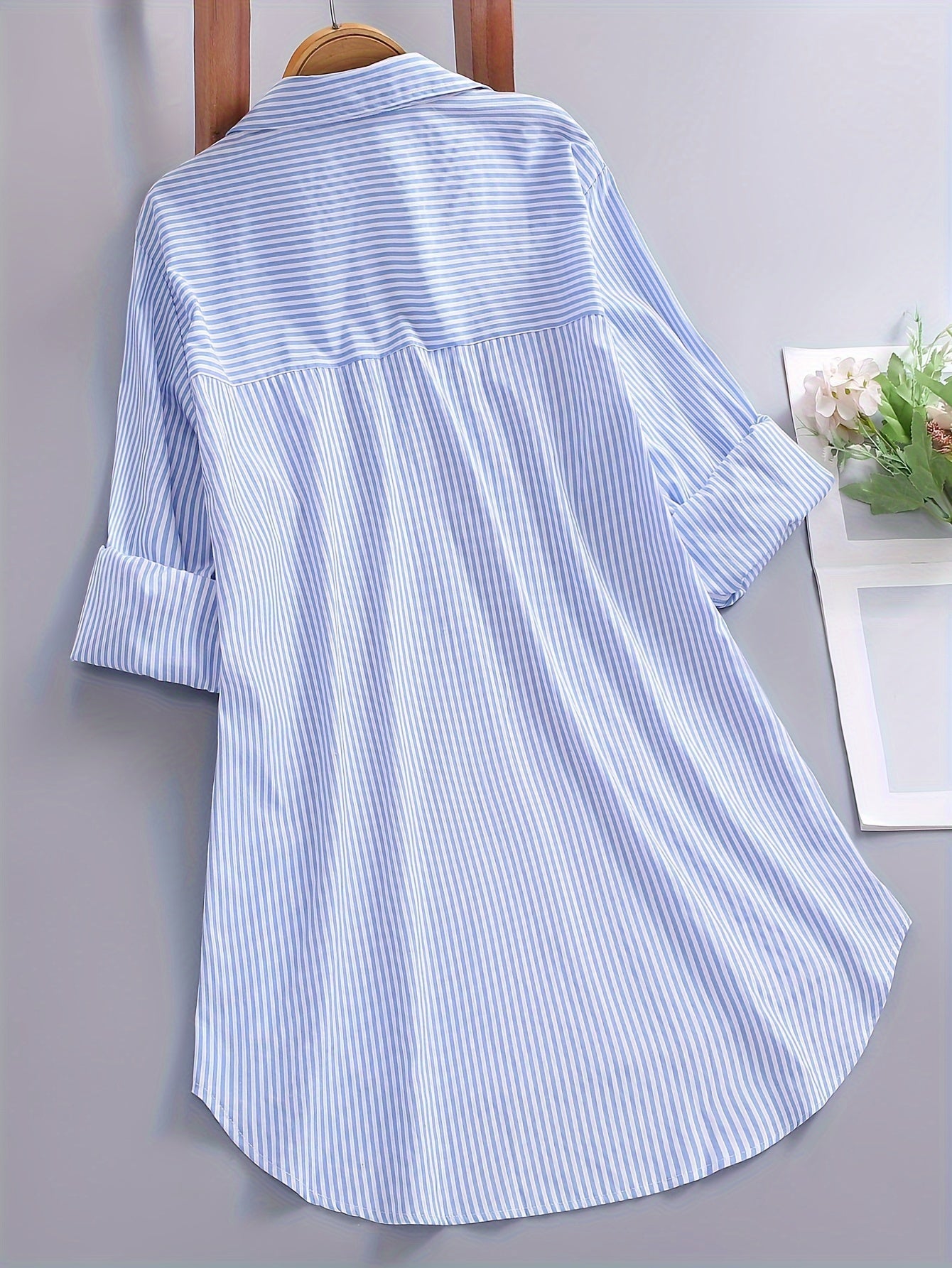 Damen Business Freizeithemd mit Streifenmuster – Elegantes Oversize Blusenshirt für Büro & Alltag