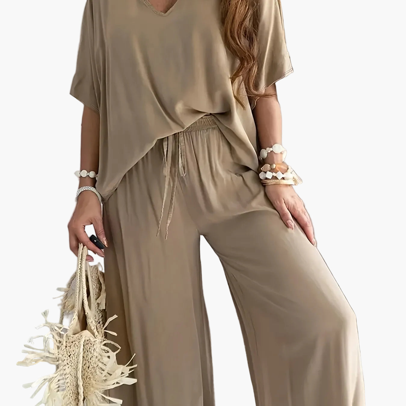 Damen Eleganter Jumpsuit mit weitem Bein und V-Ausschnitt – Perfekt für Freizeit und Partys