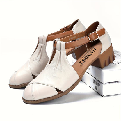Damen Komfort-Sandalen mit Keilabsatz und T-Riemen für Alltag und Büro