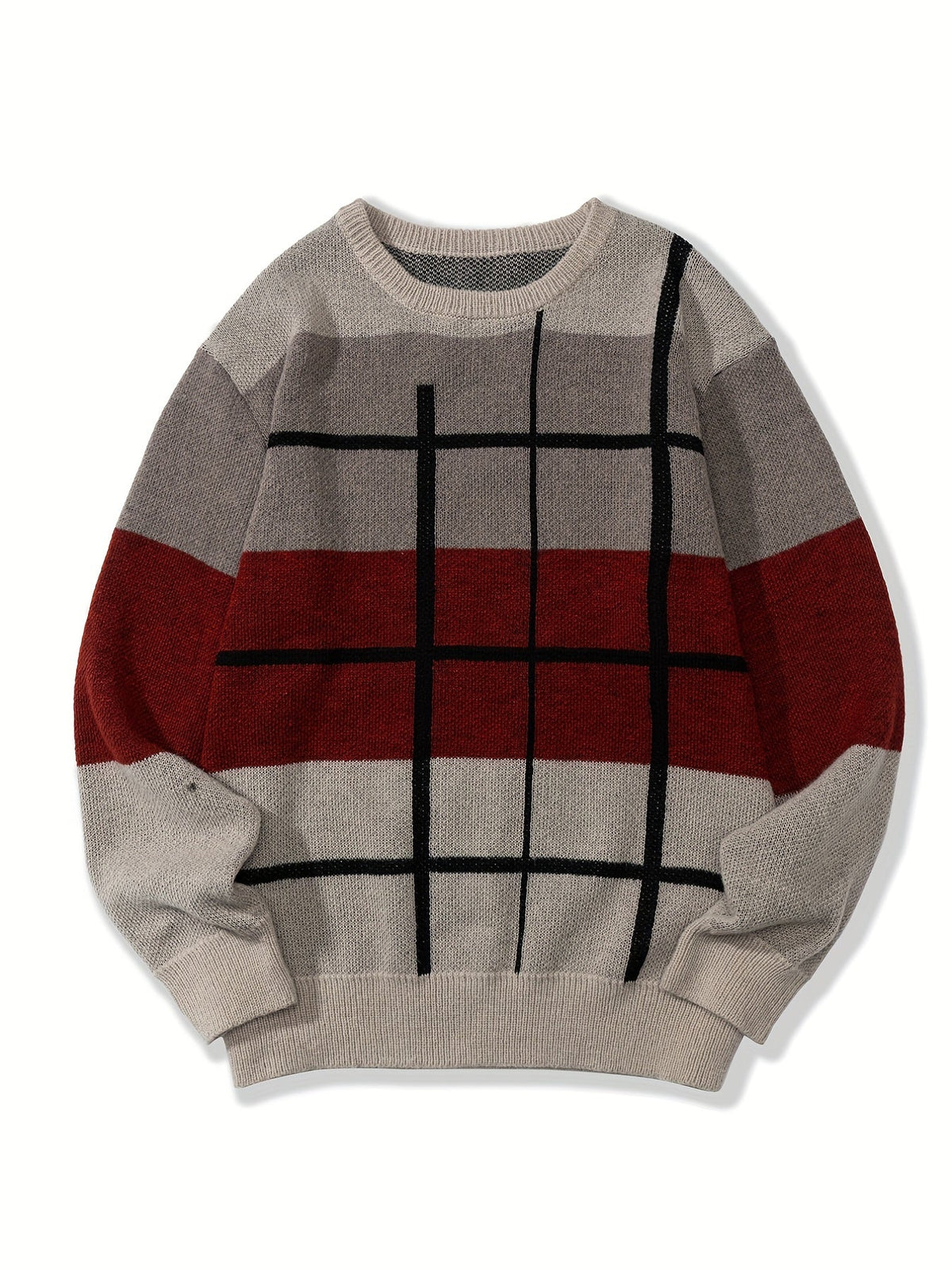 Unisex Rundhals Pullover mit Farbmuster und Karodesign