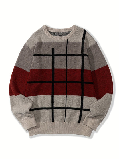 Unisex Rundhals Pullover mit Farbmuster und Karodesign