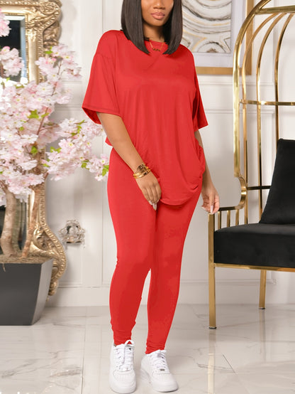 Damen Freizeit Set Zweiteiler – Lockeres Shirt & Leggings für Alltag und Sport