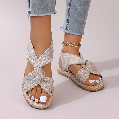 Damen Sommerschuhe – Modische Freizeit-Sandalen mit Kreuzband und flacher Sohle