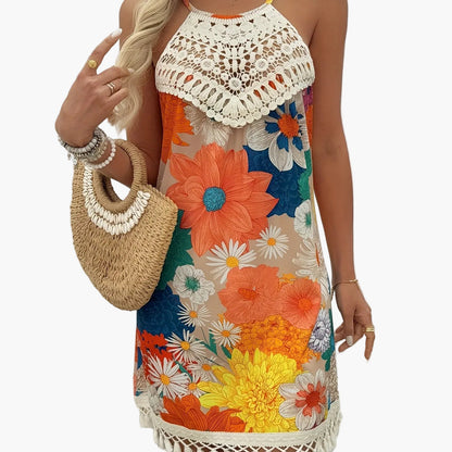Damen Sommer Tunika Kleid im Boho-Stil mit Häkelspitze – Elegante Freizeitmode